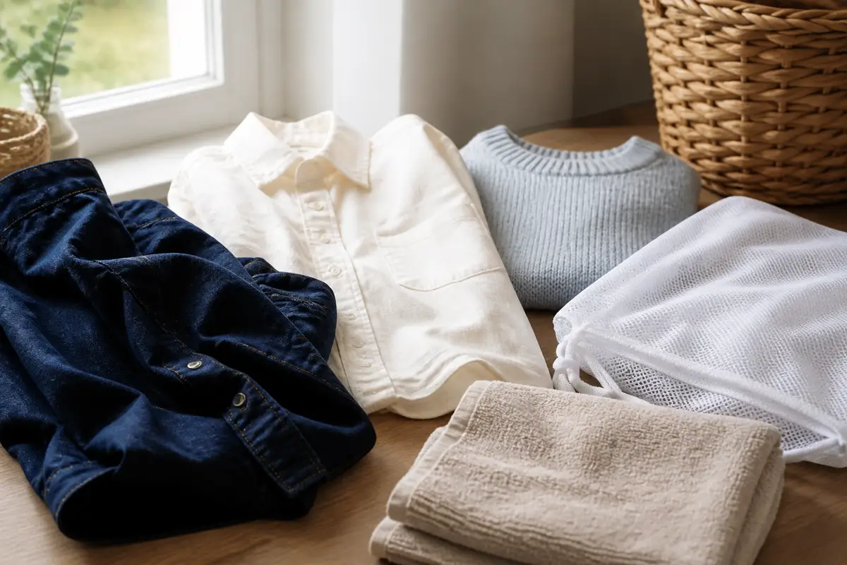 Dark and pale unbranded garments separated for a careful first wash