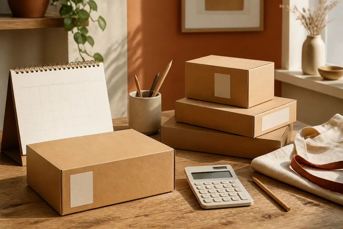 Plain parcels, a blank calendar and a calculator arranged to assess a delivery pass