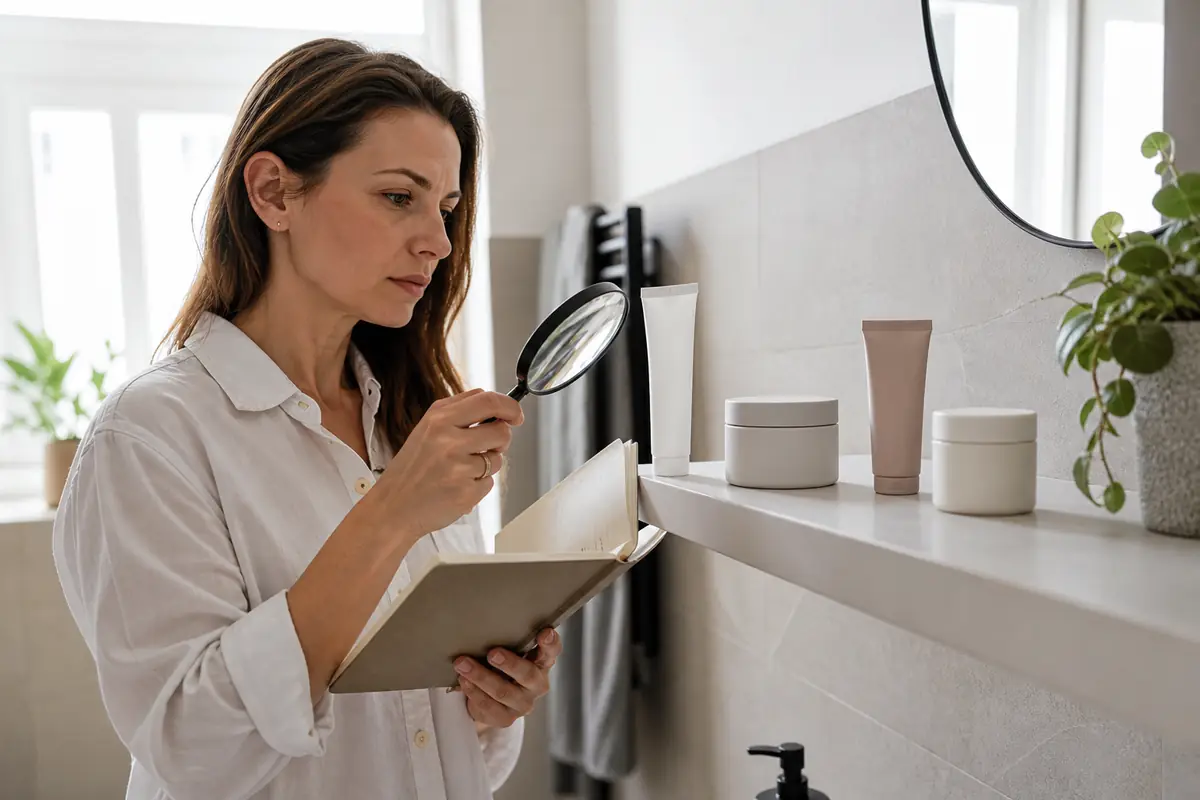 A shopper comparing plain unbranded face mask containers