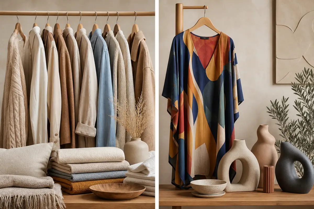 Two contrasting unbranded fashion and home edits shown side by side