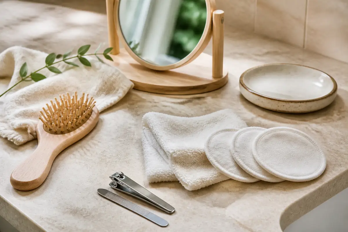 A shopper comparing unbranded beauty products at home